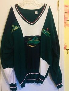 Vintage Embroider Golf Golfing Sweater Pull Over Blue And Green Size XL Graphic.